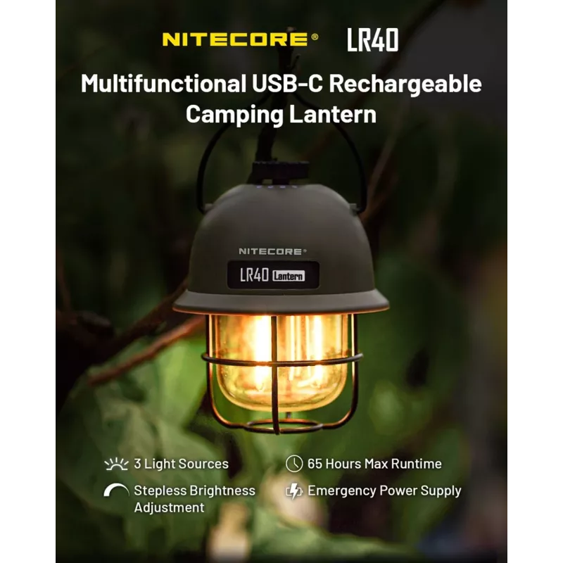 USB powered camping lantern Nitecore LR40 100 lm Olive