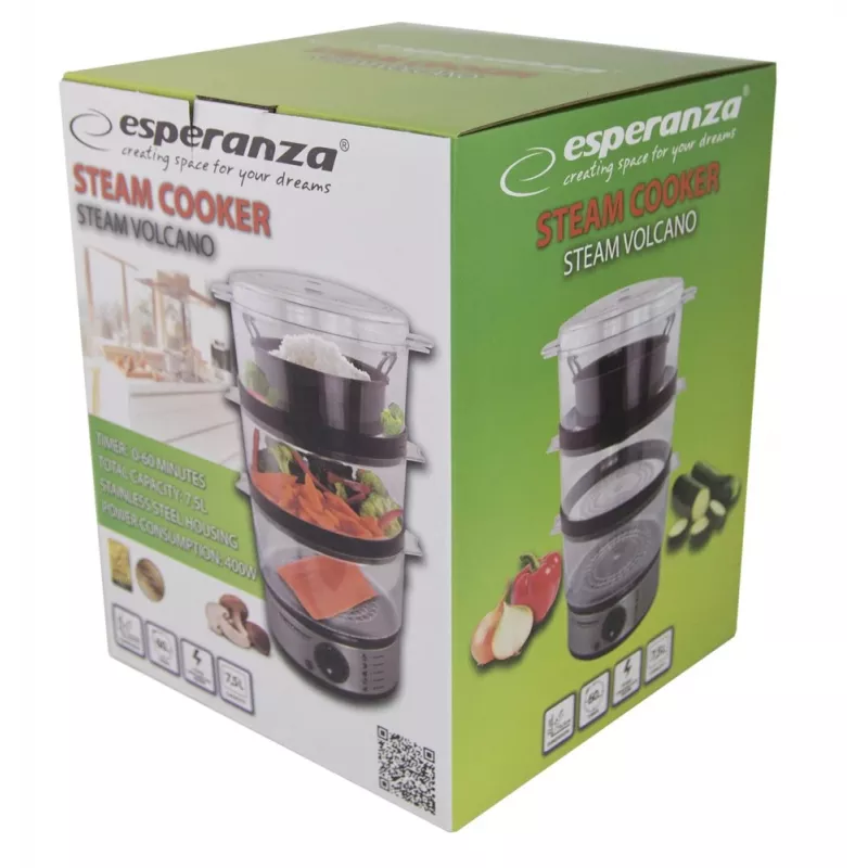 Esperanza Steam Volcano EKG009 Food Steamer, 3 Baskets, 400 W