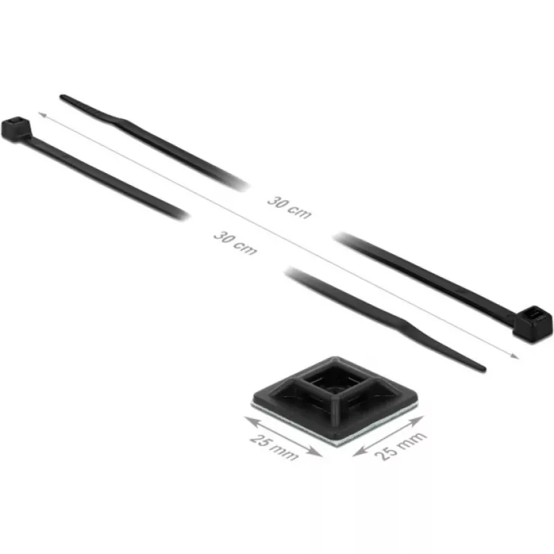 Befestigungssockel 25 x 25mm mit Kabelbinder L 300 x B 4,8mm schwarz, 10 Paar
