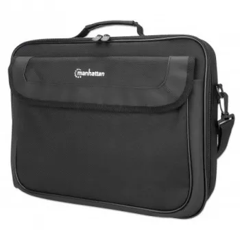 Manhattan Cambridge Laptop Bag 15.6 inch, Clamshell Design, Black, LOW COST, Accessories Pocket, Document Compartment on Back, Shoulder Strap (removable), Equivalent to Targus TAR300, Notebook Case, Three Year Warranty