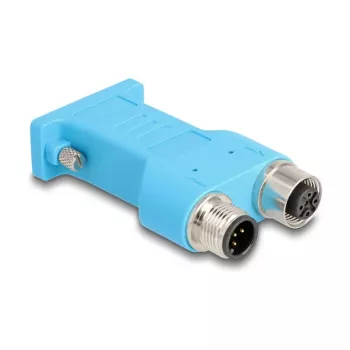 DELOCK D-Sub 9 female to 2× M12 5-pin A-coded CAN bus splitter 180° blue