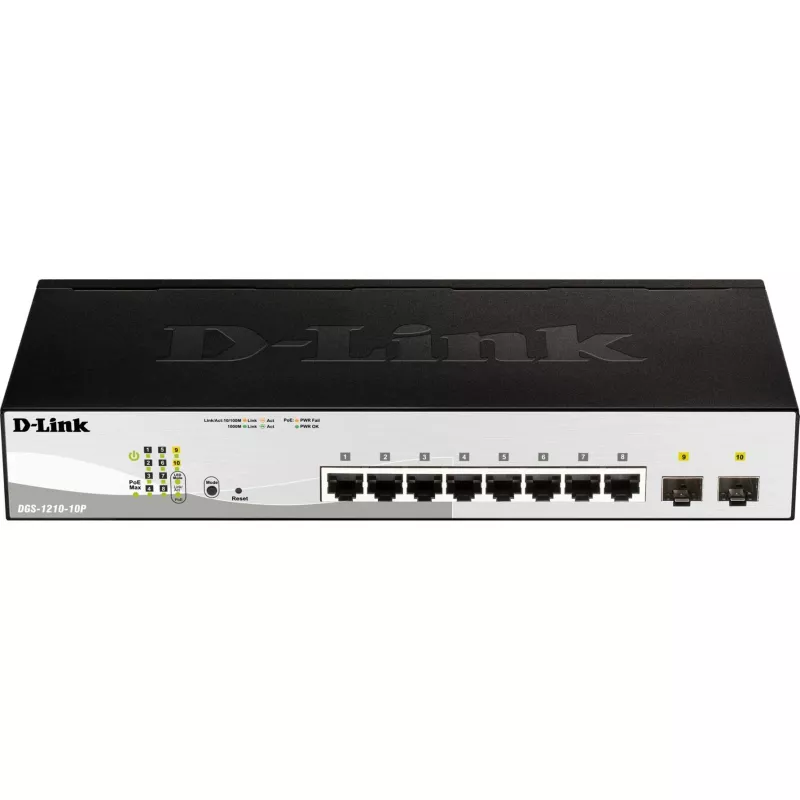 D-Link DGS-1210-10P Managed L2 Gigabit Ethernet (10/100/1000) Power over Ethernet (PoE) 1U Black