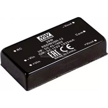 Power adapter/inverter Mean Well RDDW20H-15, 20 W, 15 V output, input 43–160 V, RoHS