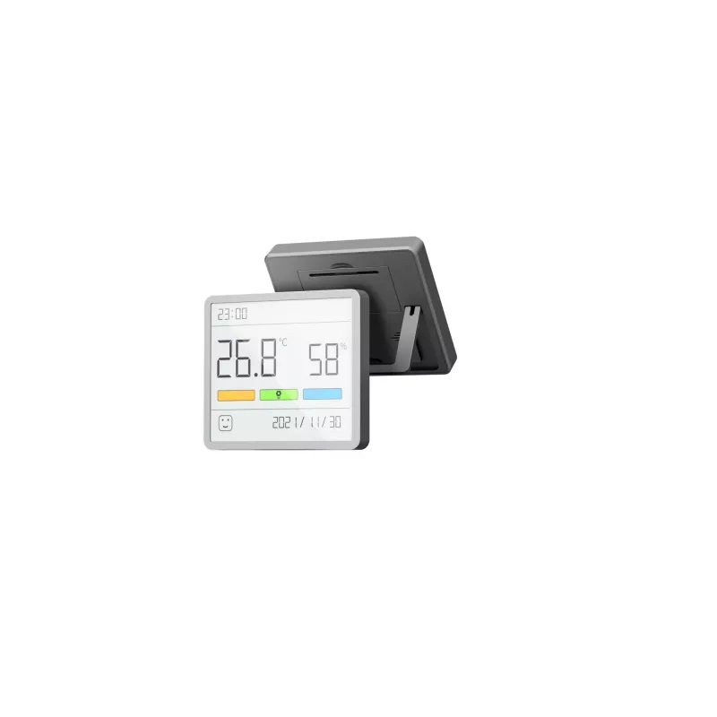 Combined hygrometer, thermometer and clock MOVA MTHM01 — indoor digital unit measuring relative humidity and temperature, compact for desk, shelf or wall