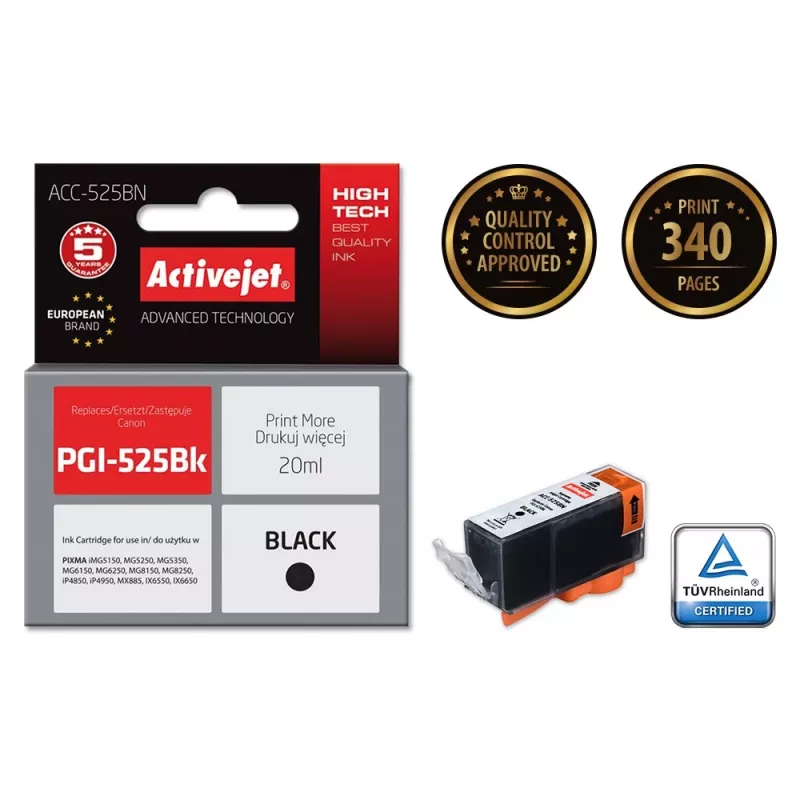 Compatible ink cartridge ActiveJet ACC-525BN, black, pigment-based 20 ml, high (XL) yield, for Canon PGI-525Bk