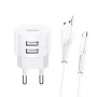 Charger usams XTXLOGT18TC05 with 2x USB ports and integrated USB‑C cable, 2.1A output