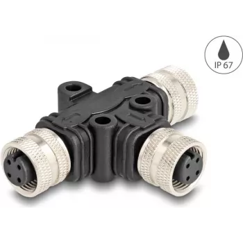 Cable splitter DeLOCK M12 T-Splitter A-coded 4 pin 1 x female to 2 x female