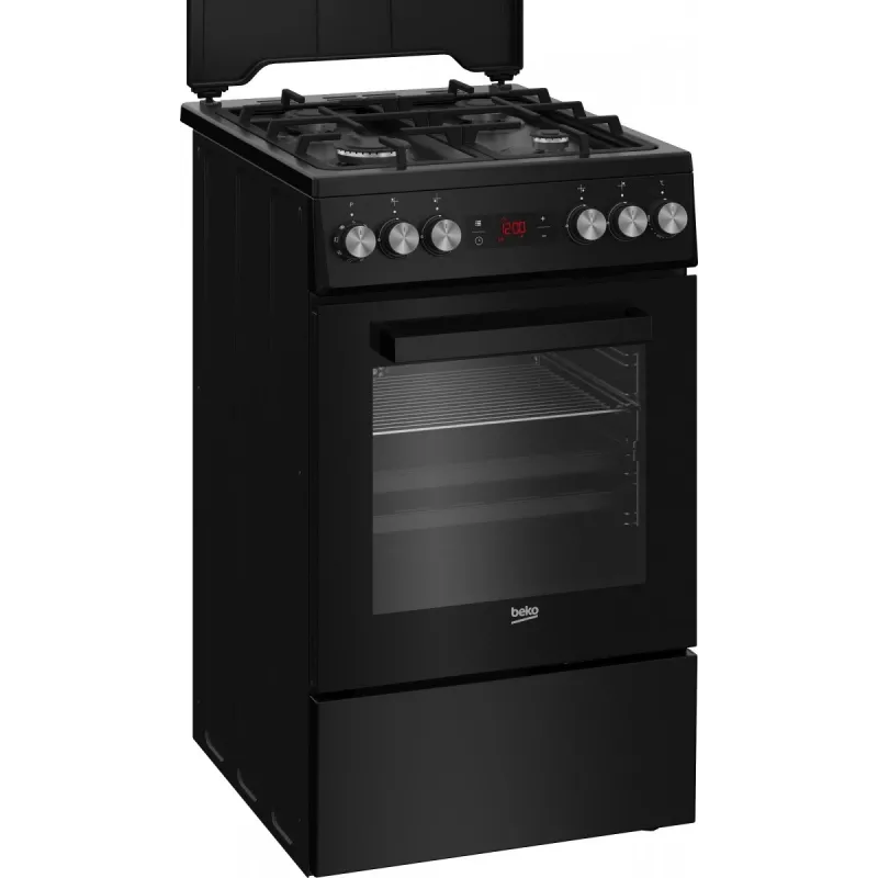 Freestanding cooker BEKO FSM52331DBDS, gas hob 4 burners (2900/2000/2000/1000 W), electric oven 60 L, 60 cm, energy class A, black