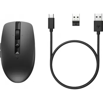 HP 710 Rechargeable Silent Mouse, Ambidextrous, RF Wireless + Bluetooth, 3000 DPI, Black
