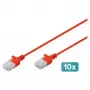 Patch cable DIGITUS CAT 6 U-UTP Slim, 2 m, red, pack of 10