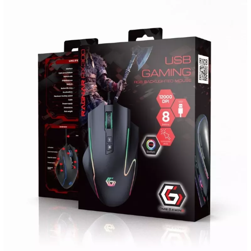 Gembird RAGNAR RX300 Optical Gaming Mouse, RGB, 12000 DPI, 8 Buttons