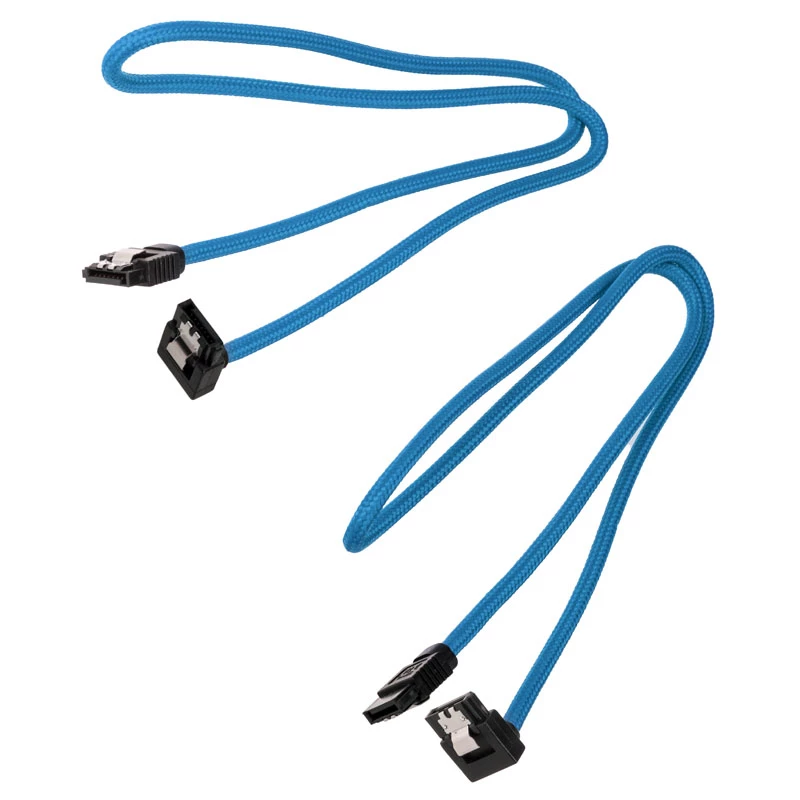Corsair Premium Sleeved SATA-Cable angled, Blue 60cm - 2-Pack