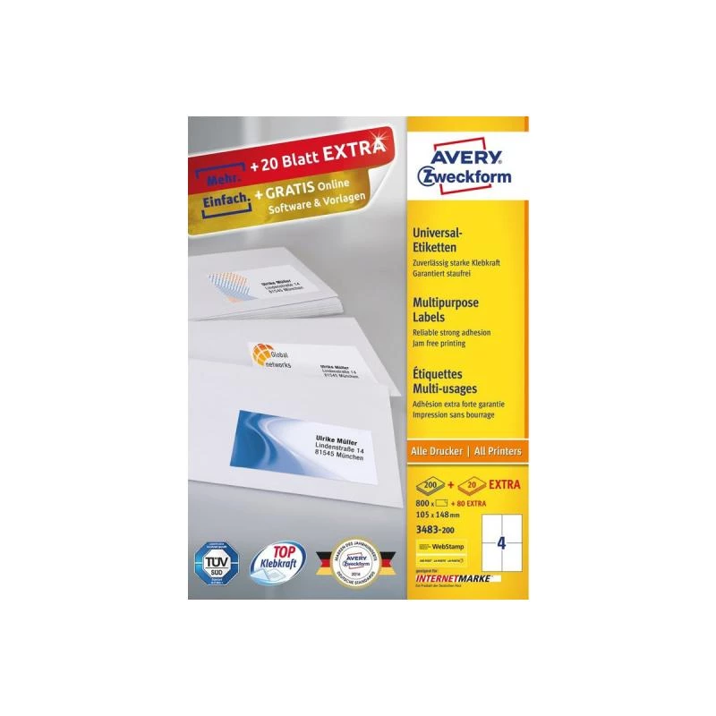 Self-adhesive label Rectangle Avery 3483