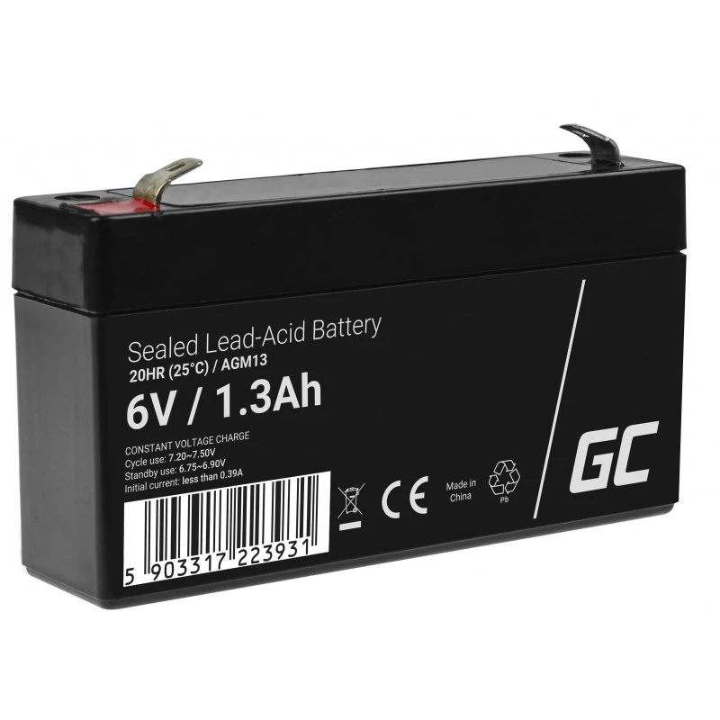 UPS battery Green Cell AGM13, sealed lead‑acid VRLA 6 V 1.3 Ah, 290 g, black