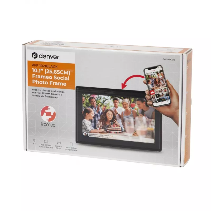 Denver PFF-1021BLACK digital photo frame Black 25.6 cm (10.1) Touchscreen Wi-Fi