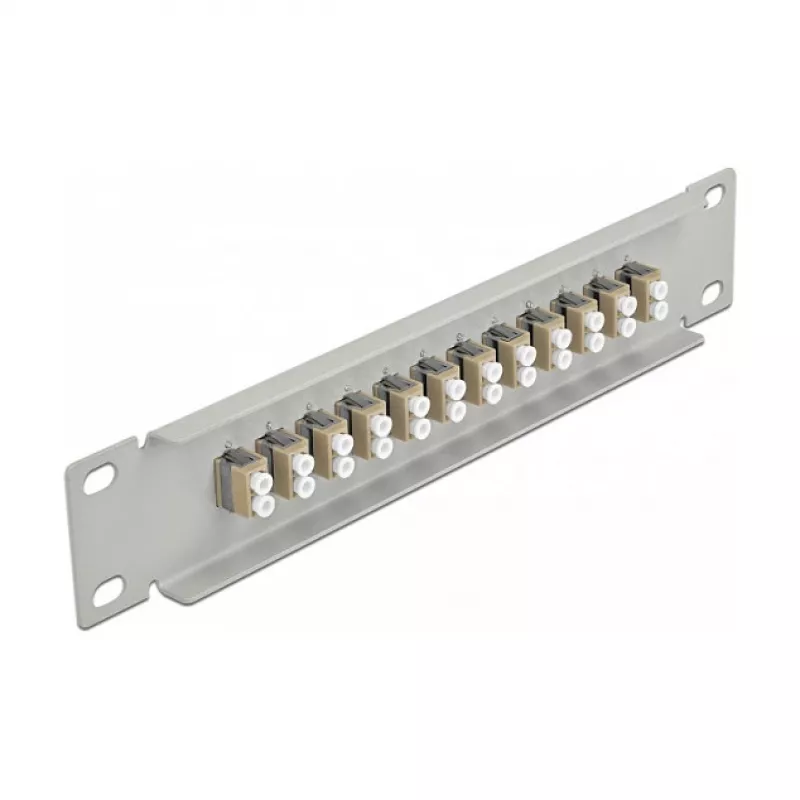 Fiber Optic Patch Panel DeLOCK 10 inch 12 Port LC Duplex Beige 1U Grey