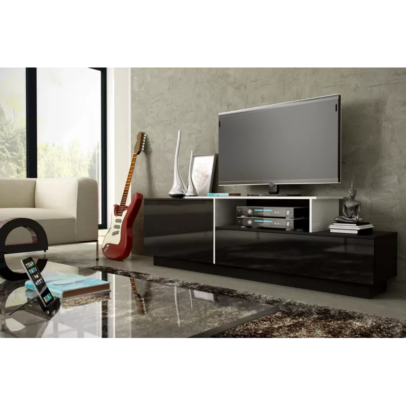 Cama TV cabinet SIGMA 3 180 black/black gloss + biały