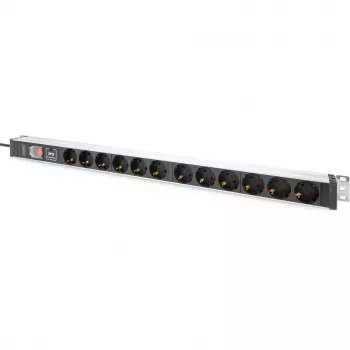 Digitus Socket strip 12-way safety sockets aluminum profile surge protection 2m cable