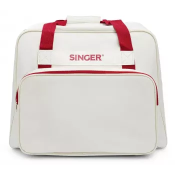 Carry Case SINGER 25010000204 portable sewing machine storage, cream and red, lightweight with handle