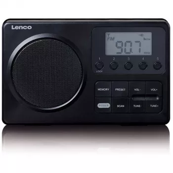 Portable radio Lenco MPR-035BK — FM/AM, mains and battery power, 2.5 inch LCD, 20 FM presets, 3.5 mm output