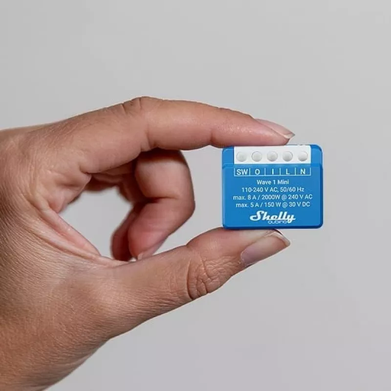 Smart relay Shelly Qubino Wave 1 Mini wireless 110–240V, 8A AC / 5A DC, 868.4 MHz, indoor, blue