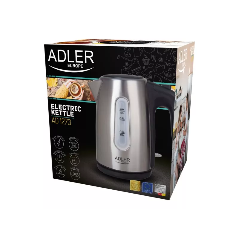 Electric kettle Adler AD 1273 1 L 1200 W Black Hazelnut Stainless steel
