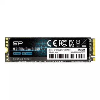 SSD M.2 NVMe Silicon Power P34A60 512 GB — PCIe, Read 2200 MB/s, Write 1600 MB/s, NVMe 1.3