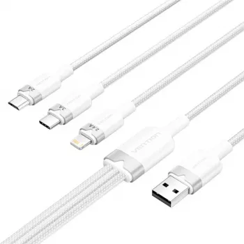 USB 2.0 A to 3‑in‑1 3A cable Vention CTPWG 1.5 m white