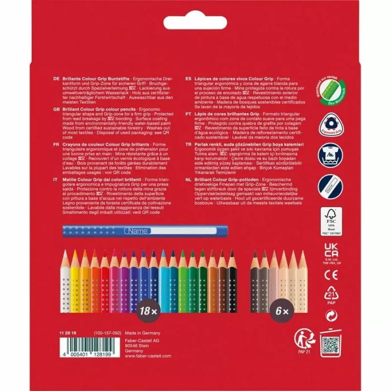 Faber-Castell 112819 Grip Skin Tones colour pencils, 18+6