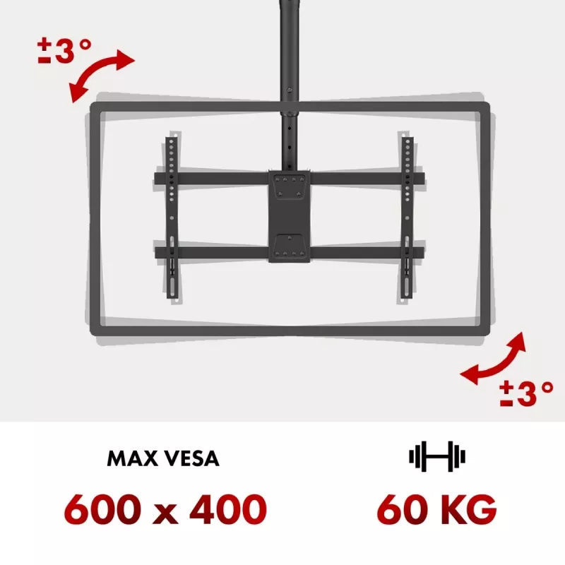 Ceiling TV mount MACLEAN MC-112B, max load 60 kg, adjustable tilt and rotation