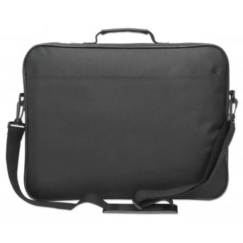 Manhattan Cambridge Laptop Bag 17.3 inch, Clamshell Design, Black, LOW COST, Accessories Pocket, Document Compartment on Back, Shoulder Strap (removable), Equivalent to Targus CN418EU, Notebook Case, Three Year Warranty
