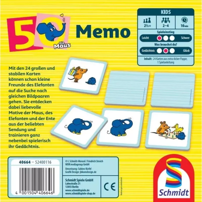 Die Mouse: Elefanten-Memo, 50. Geburtstag, Memory Game