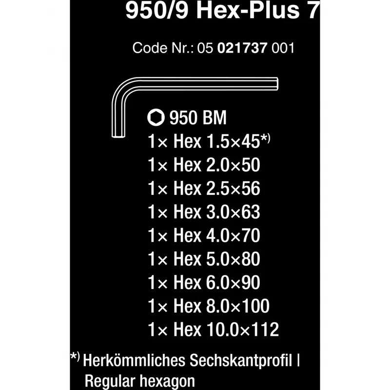 L-shaped hex key set Wera 05021737001