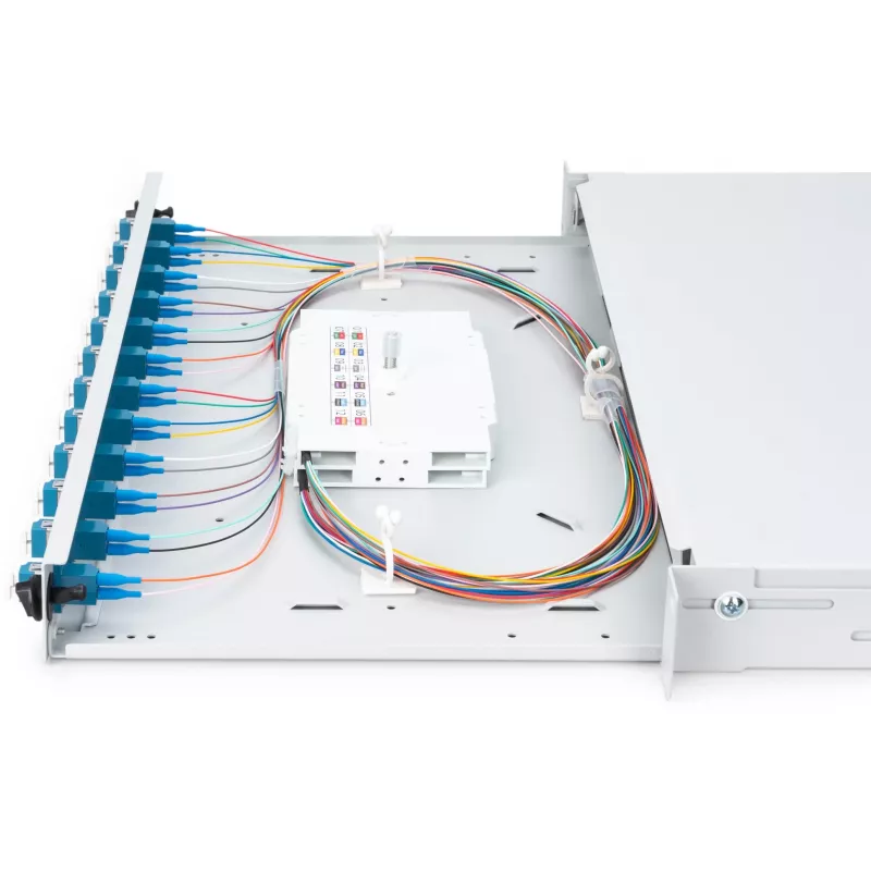 FIBER OPTIC SPLICE BOX LC OS2 1U 12XLC OS2 PIGTAILS COUPLERS