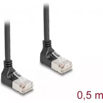 Network Cable DeLOCK RJ45 Cat.6A S/FTP Slim 90° downwards 0.5 m black