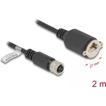 Network Cable DeLOCK M12 Cable D-coded 4 pin female to RJ45 Cat.5e 2 m black