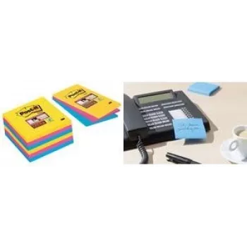 Post-it Super Sticky Notes 4690-S3R, Lined, 101 x 152 mm, 3 Pads of 90 Sheets, Assorted Colours (Ultra Blue, Ultra Pink, Ultra Yellow)