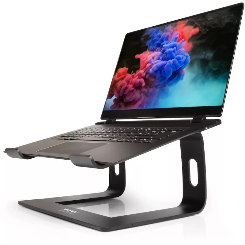 Laptop stand Port Designs 901103 — aluminium and black, supports up to 15.6 inch, width 260 mm, depth 145 mm, height 225 mm