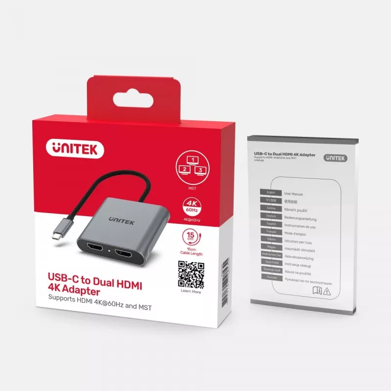 UNITEK ADAPTER USB-C, 2x HDMI, 4K@60HZ, MST, V1404B (V1404B)