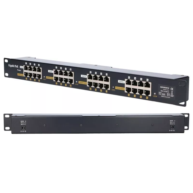 Extralink Gigabit PoE Injector 16 Port 16x 1000Mb/s RJ45, Rackmount