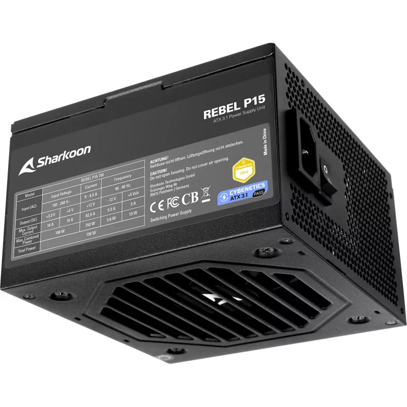 Power supply Sharkoon Rebel P15 750, 750W, 1x 12-pin high-power GPU connector, 4x PCIe, modular cabling