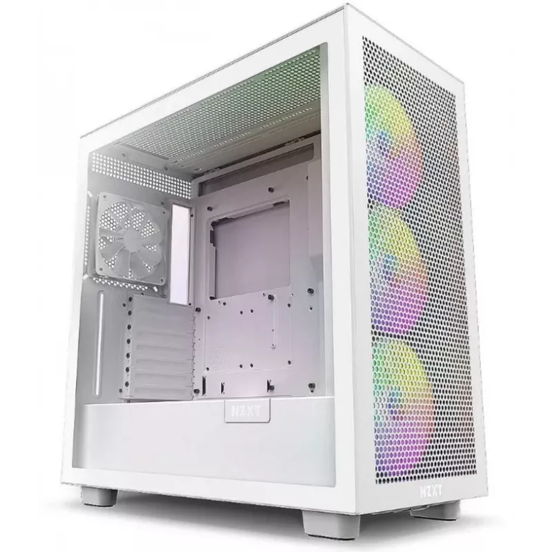 PC Case NZXT H7 Flow RGB Midi Tower White — Tempered Glass, EATX, Front 3×120mm, USB-C