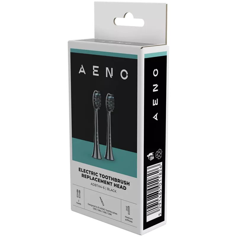 AENO Replacement toothbrush heads, Black, Dupont bristles, 2pcs in set (for ADB0004/ADB0006 and ADB0003/ADB0005)