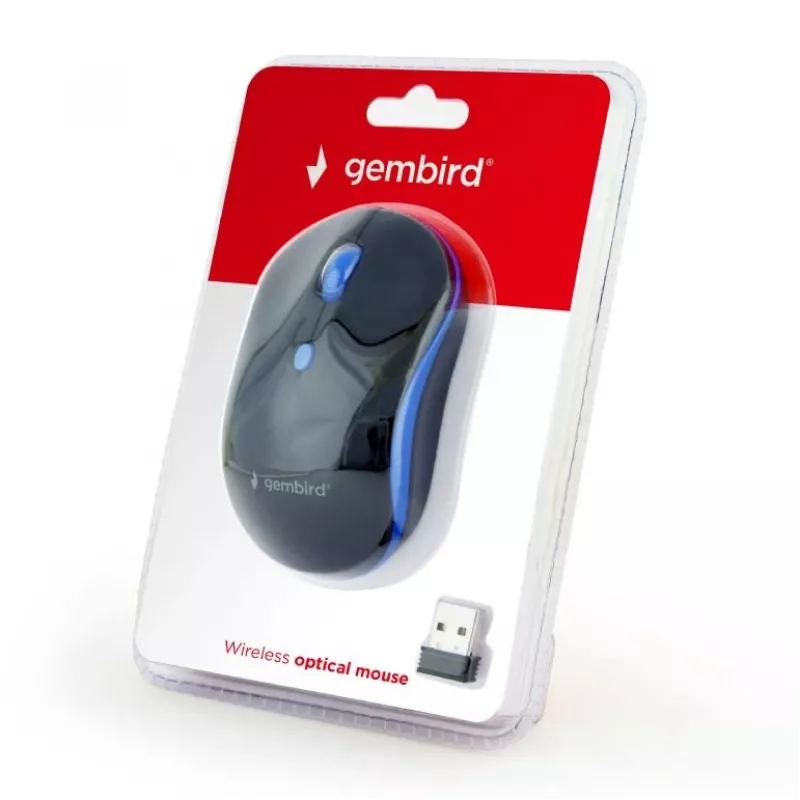 Wireless optical mouse Gembird MUSW-4B-03-B, RF, ambidextrous, 1600 DPI, 4 buttons, battery-powered, blue/black