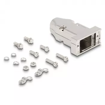 Cable boot DELOCK D-Sub housing for 9‑pin male/female with strain relief, silver, plastic, 31.6×46.2×15.6 mm