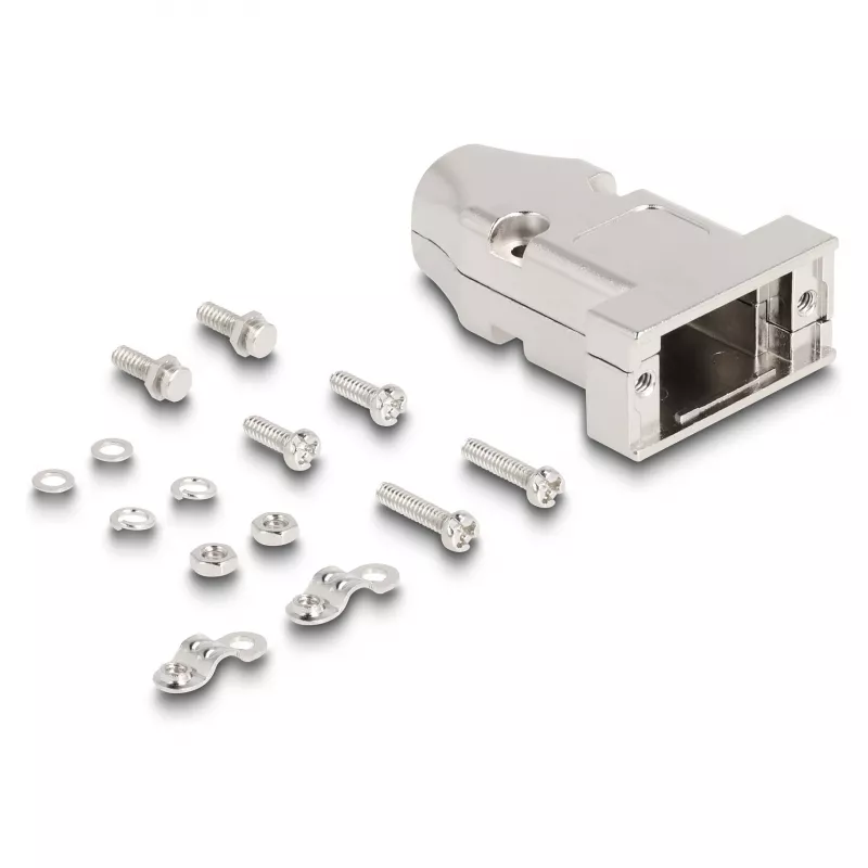 Cable boot DELOCK D-Sub housing for 9‑pin male/female with strain relief, silver, plastic, 31.6×46.2×15.6 mm