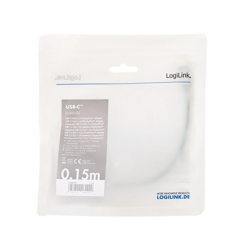 LogiLink CUA0102 USB 3.2 Gen1 Type-C to DisplayPort Cable 0.15m Black