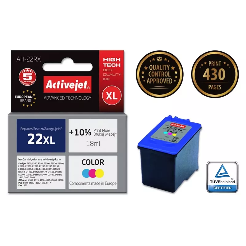 Activejet AH-22RX Ink (replacement for HP 22XL C9352A; Premium; 18 ml; color)