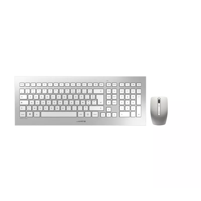 CHERRY DW 8000 keyboard Mouse included Office RF Wireless French Silver, White