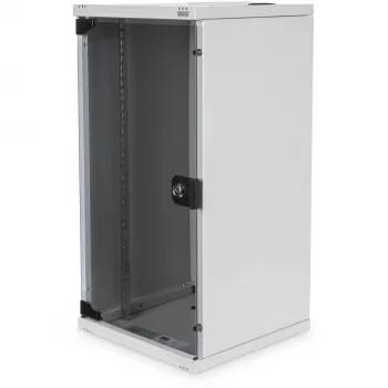 DIGITUS 10 inch Wall-Mounted Network Set 12U, 312 x 300 mm (W x D), Grey RAL 7035, with 8-Port Gigabit Switch, CAT6 Patch Panel, Shelf, Power Strip, and Accessories